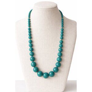 Monet Teal Graduated Bead Necklace Gold Tone Clasp 28” Vintage Statement